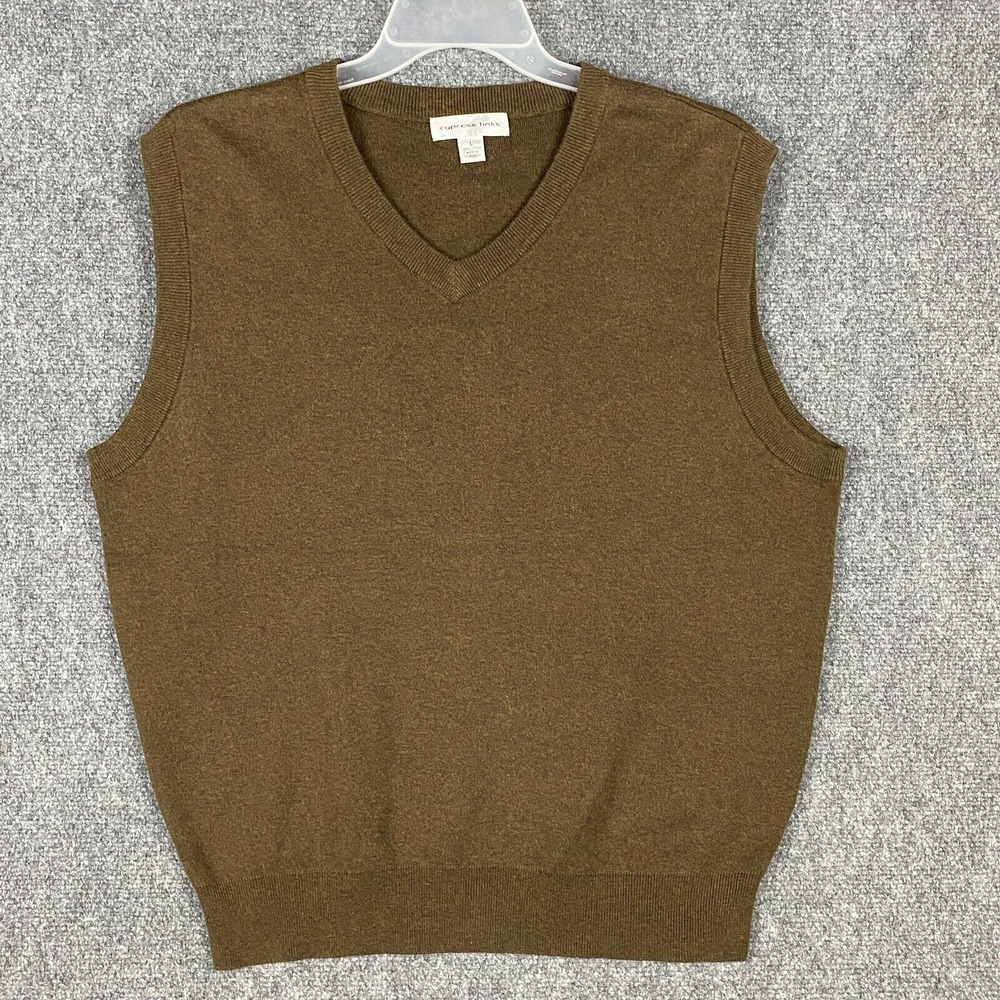 Cypress Links Sweater Vest Men's Large Green V-Neck‎ 100% Cotton Adults L
